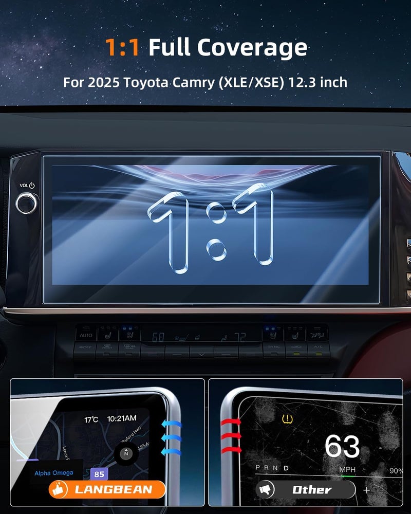 LANGBEAN Anti-Glare Matte 12.3-Inch Screen Protector for 2025 2026 Toyota Camry (XLE/XSE) Infotainment Touchscreen, 9H Tempered Glass/Anti-Fingerprint 2025 Camry Accessories - Image 2